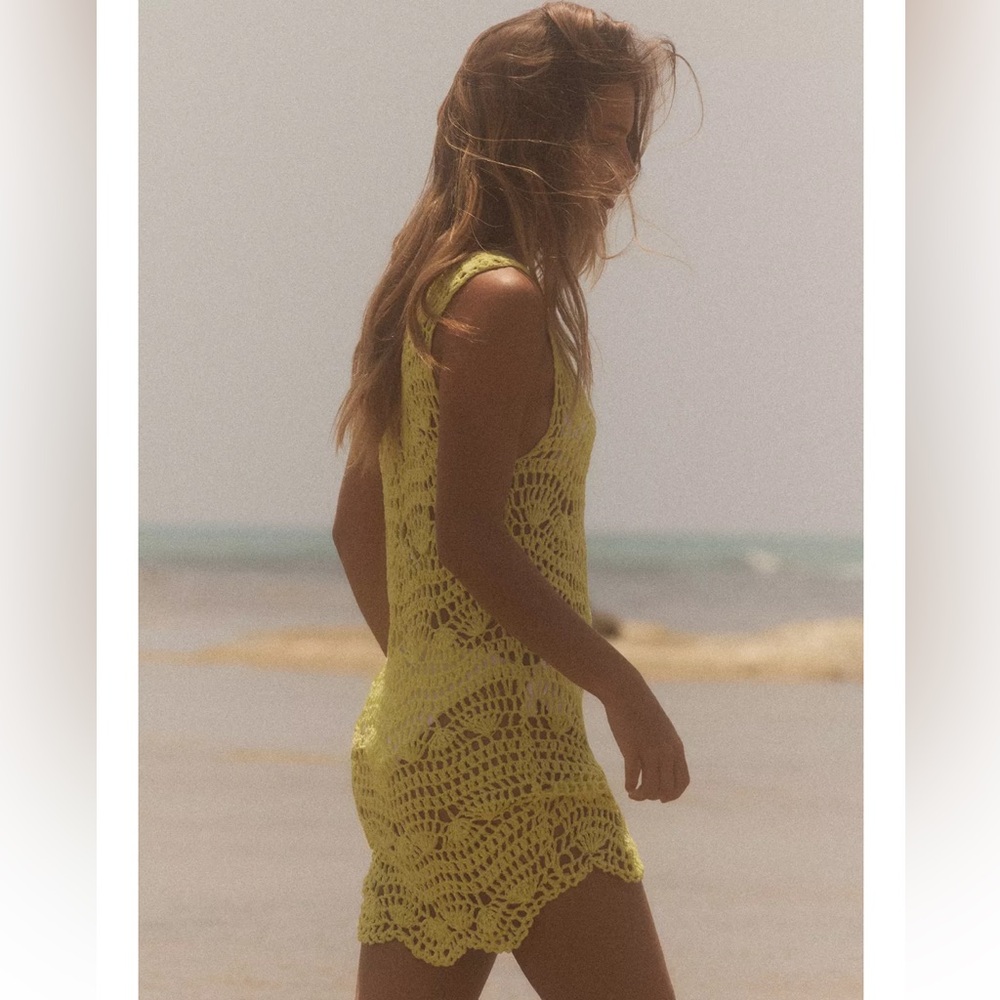 Zara NWT open knit mini dress yellow coverup 3646/001 - Picture 12 of 12